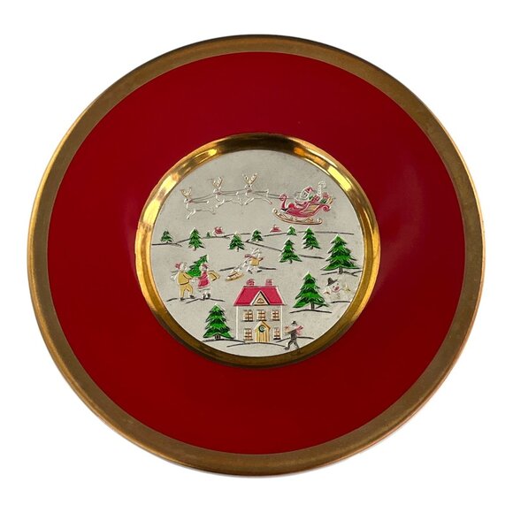 VTG Jamestown China Christmas Chokin Plate – Santa Sleigh & Village Scene - Picture 1 of 4